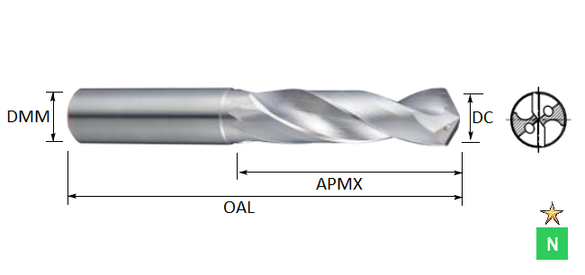 10.7mm 3xD ALU-XP Carbide Through Coolant Drill